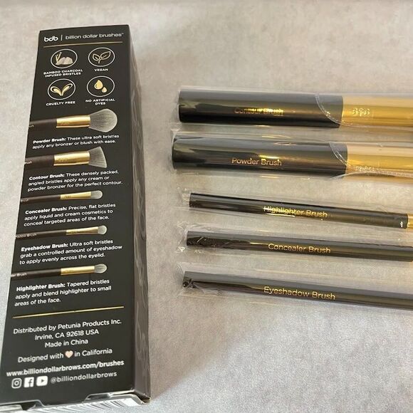 Billion Dollar Brows Charcoal Brush Set Makeup Brush Set 5 Ct NEW in BOX! - Picture 8 of 12